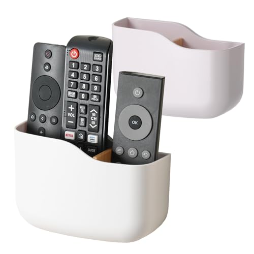 LINFIDITE 2 Pack Adhesive TV Remote Control Holder Wall Mount TV Remote Holder Wall Remote Control Caddy Storage Organizer Universal Controller Stand Box (For 2 Or 3 Remote Controls–White) by LINFIDITE - Used condition - CA$17.50