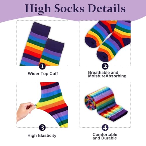 Image of YELAIVP Over Knee Rainbow Thigh High Socks Gloves Set Cosplay Accessories Arm Leg Warmers for Girls