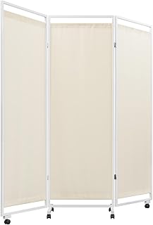 ottostyle.jp パーテーション 間仕切り ついたて 可動式 高さ183cm キャスター脚 自立 360度 折りたたみ 仕切り スクリーン 布張り 衝立 波型 目隠し 室内 オフィス 壁 おしゃれ 組み立て 簡単 パーティション クロス [3連] [アイボリー×ホワイトフレーム]