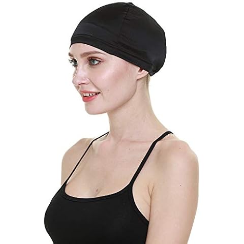 Wig Cap,100% Mulberry Silk Hair Loss Cancer Women Bald Head Elastic Band Black Cover
