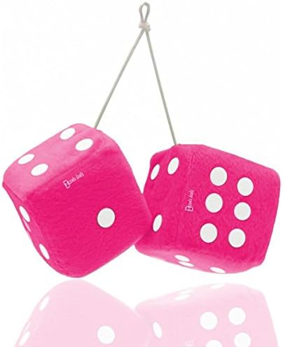 Zento Deals Pair of 3 inch Square Pink Hanging Fuzzy Dice with White Dots