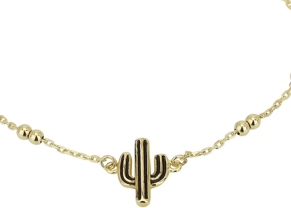 Vanbelle 18K Gold Plated Jewelry - Enamelled Cactus Bracelet in Beaded Chain - Beautifully Handcrafted Bracelet - Hand Bracelet for Women - 6.5" + 1" extender - Image 2