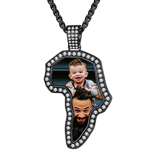 Custom4U Picture Necklace Personalized Photo for Men Women Steel/18K Gold Plated/Black Custom Angel Wings/Heart Pendant Necklace with Picture Memory Circle Chain 18-30 Inch,Hip Hop Jewelry+G