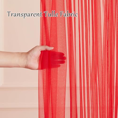 Image of 2pcs Backdrop Decoration Net Tulle Large Size, Nylon Made, Reusable, Soft, Wrinkled Free, 8 x 5 ft Each, Cabana Tent Party Decoration Items for Birthday, Anniversary (RED)