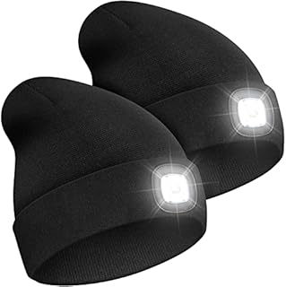 Raweao Beanie with Led Light up Beanie Hat, Dog Walking Hat with Light, Knitted Cap with Torch, Great Gift for Men Women Kids