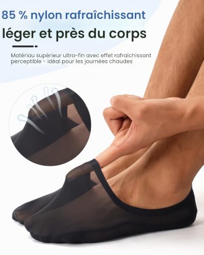 Effeet Chaussettes Invisibles Homme Respirantes, Socquettes Homme Fraîches avec Double Silicone Antidérapant, Chaussettes Basses Fines pour Mocassins Chaussures Bateau Sneakers 6 Paires noir 39-42 – vue 3