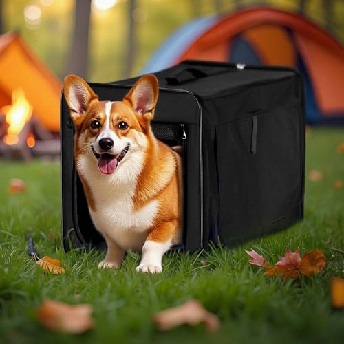 Wiltec Faltbare Transportbox für Hunde, Katze L (76x56x61 cm), robust, leicht, sicher, Hundebox mit entnehmbarem Kissen, Schwarz