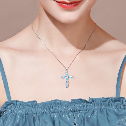 WINNICACA Opal Cross Necklace for Women, 925 Sterling Silver Cross Pendant Necklaces Celtic Knot Blue White Opal Jewelry Birthday Christian Gifts for Women Her Wife Mom Daughter3
