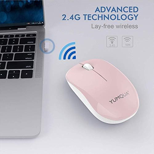YUMQUA Computer Mouse Wireless, 2.4G Portable USB Optical Silent Cordless Mouse for Kids, Laptop, PC, Chromebook,Notebook,Desktop, Pink & White