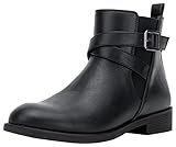 Jeossy Women's Ankle Boots 9011 Black Chelsea Flat Booties Buckle Strap Zipper Low Heel Shoes for Women Size 8.5(DJY9011 Black 08.5)