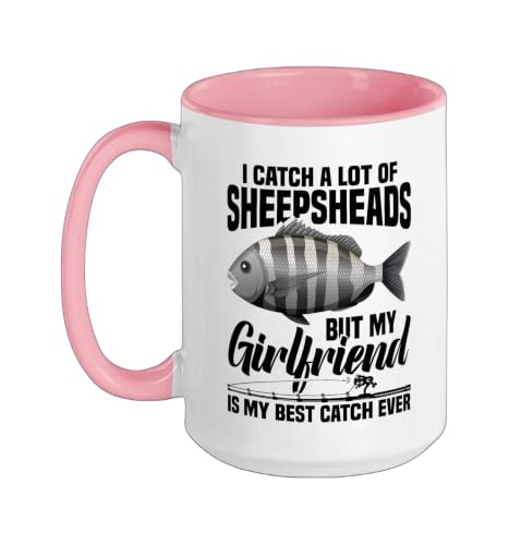 Sheepshead Gear Fisherman Rod Mug 15oz Pink/White