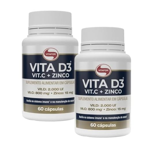 Kit 2 Vitamina D3 + C + Zinco Vitafor 60 cápsulas 1g