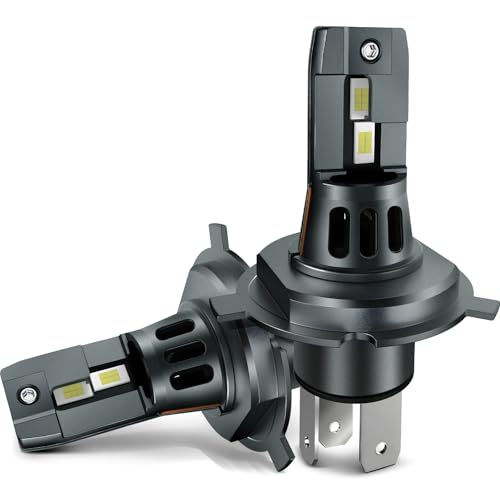 Alopee H4 LED Bulb Hi/Low Beam with Cooling Fan Design 12V 11,000LM 6500K White for Enhanced Road Illumination 1:1 Plug and Play Replacement H4/9003/HB2 Motorcycle Lights 50,000 Hours, Pack of 2