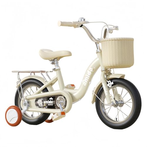 EZweekend子供用自転車、2〜11歳用自転車、学生向け子供用12インチ、14インチ、16/18/20インチ補助輪付き、男の子と女の子の初心者向けバスケット付き、調節可能な滑り止めハンドル付き (18インチ,クラシックな黄色+後部座席)