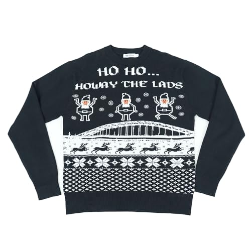 Image of Beyond Happy Newcastle Knitted Christmas Jumper - Geordie Heavy Duty Festive, Unisex Knitted Sweater (UK, Alpha, 4XL, Regular, Regular)