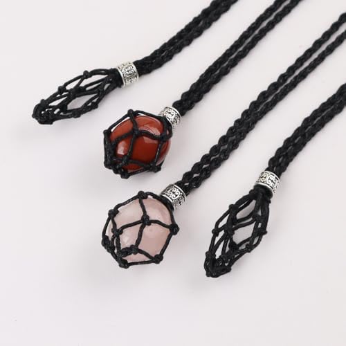 FANASY 4 PCS Crystal Cage Necklace Holder Empty Stone Holder Replacement Hand-Woven Cord with Adjustable Length2