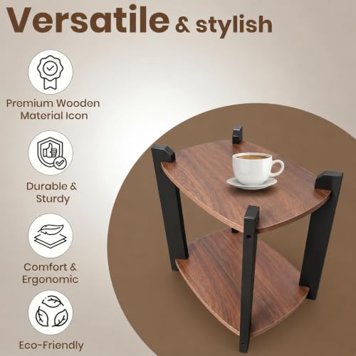 Image of Modern Round Side Table, Home Decor for Living Room, Bed Side Tables for Bed Room, stools for Home, Furniture for Home, 2-Tier White Shelves, 30 x 30 x 40 cm (Rectangle Brown Top)
