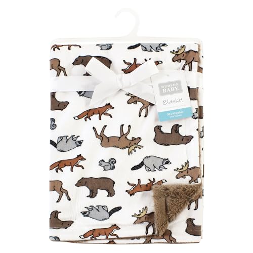 Image of Hudson Baby Unisex Baby Plush Blanket with Furry Binding and Back, Animal Adventure, One Size