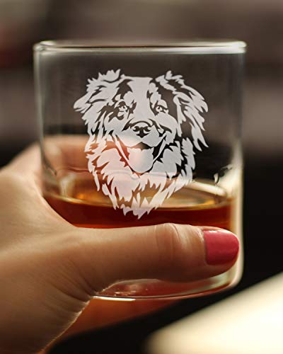 Australian Shepherd Face Whiskey Rocks Glass - Unique Dog Themed Decor And Gifts For Moms & Dads Of Aussies - 10.25 Oz #TOP2