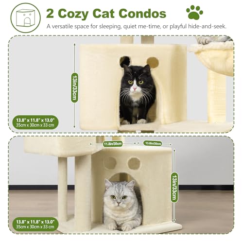 Torre pequeña para gatos de interior 40 in con 2 casas y rascador miniatura 3