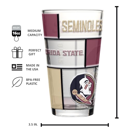 Image of Logo Brands NCAA oz Stained Glass Pint Glass - 3D Embossed Logo & Bold Team Colors - Durable Sports Fan Beer Glass for Home, Bar & Tailgates