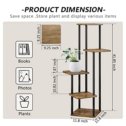 Azerpian Plant Stand 5 Tier Indoor Metal Flower Shelf For Multiple Plants Corner Tall Flower Holders For Patio Garden Living Room Balcony Bedroom, Black (Black) #TOP3