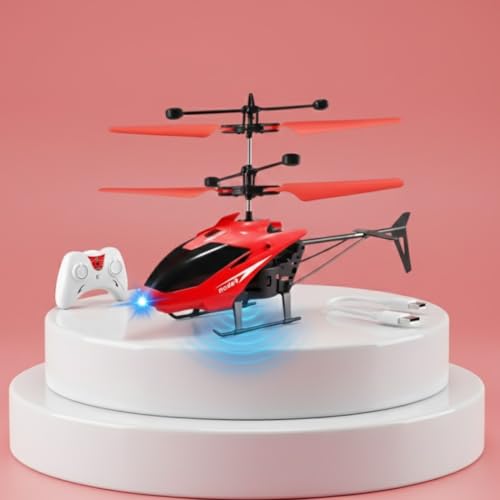 VRION®RC Helicopter with Hand Gravity Sensor for Kids 4+, Flying Remote Control Helicopter Toy, Chargeable with 3D LED Light & Smart Safety Sensor, Indoor Outdoor Play, Gift for Boys & Girls (RED)