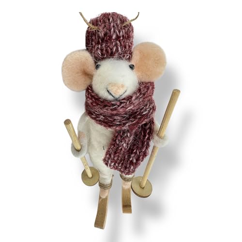 Crispe home & garden | Filzfigur Maus auf Skier | handgemachte Deko-Figur – Anhänger aus Filz | Weihnachtsbaumdeko | Miniaturfigur | Geschenkidee