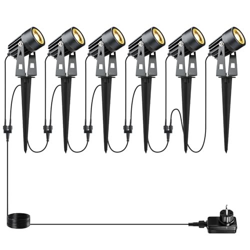 Faretto da Giardino con Picchetto 6 Pezzi bianco caldo COB Faretti a LED da Giardino Alluminio Esterno 12V 20W Illuminazione da giardino a LED IP65 Impermeabile per esterno prato da giardino Terra