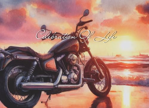 Celebration of Life Guest Book - Memorial Service Guest Book - Funeral Guest Book - Condolences Register Book: Motorcycle on the beach Biker themed watercolor illustrated cover