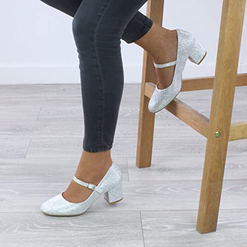 AJVANI Womens Ladies mid Block Heel Strap Work Evening Party Mary Jane Court Shoes Size 8 41