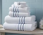Ensemble de serviettes de bain pour salle de bains – Luxe 6-Piece Serviettes en coton, doux absorbant & Séchage rapide, 600 GSM Serviettes de bain pour salle de bains, Hôtel Spa Qualité (2 Bain, 2 Une main, 2 Lavables, bande d'azur bleu blanc)