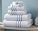 Bath Towel Set_White Towel For Bathroom, Luxury Hotel &Spa Quality, 100% Cotton .Includes 2 Large Bath Towels, 2 Hand Towels and 2 Washcloths.Super Soft, Absorbent & Decorative (White/Azure Blue)
