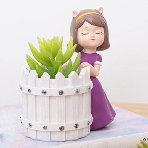 SSE Handmade Girl Face Resin Planter (Small Leaves) Decorative Succulent & Flower Pot With Drainage|Elegant Indoor & Outdoor Desk Planter For Home & Office Décor|Unique Gift For Plant,Multicolour