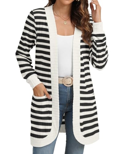 Image of YSYOKOW Cardigan Sweaters for Women Long Sleeve Open Front with Pockets | Long Cardigans for Women Lightweight Soft Casual Dressy Loose Fit Cardigan Sweater with Pockets for Work and Office