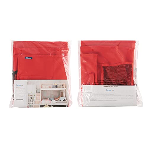 Image of Surblue Caddy Hanging Organizer Bedside Storage Bag for Bed Side Hanging Storage, Bunk and Hospital Beds (Red)