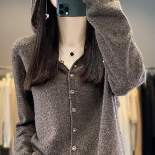 Image of Cashmere Sweaters for Women Button Down V Neck Hooded Cardigan Casual Loose Long Sleeve Soft Knit Pullover Tops