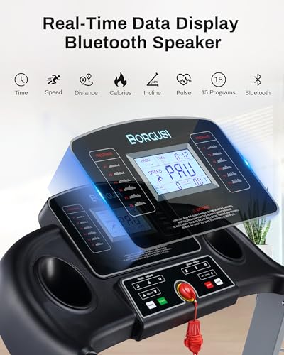 Image of BORGUSI Treadmill with 12% Auto Incline - 300 LBS Capacity Running Machine with 17.5 Wide Belt, 3HP Folding Electric Treadmills with Bluetooth Speaker for Home, Up to 8.5 MPH Speed, 36 Preset Programs