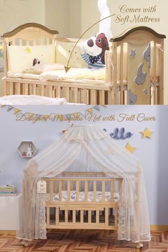 Image of BabyTeddy 16 in 1 Original Patented Baby Crib, Baby Cot, Toddler Bed,Cradle Rocker,Convertible Desk,Kid's Sofa Mode Mosquito Net,Soft Mattress Diaper Changing Station