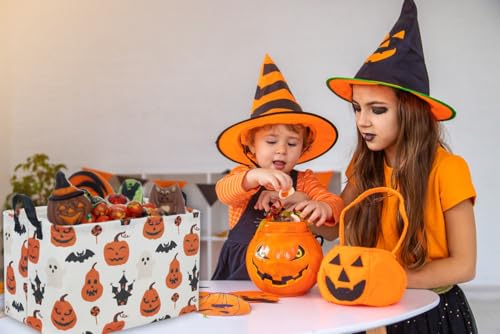 Image of Essme Rectangular Halloween Basket,Kids Basket Empty with Handles,Cute Baskets for kids Room Decor,Boys and Girls, Candy Bins.( Castle Halloween).