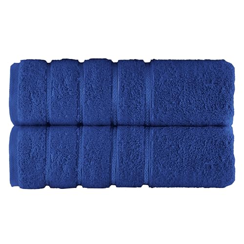 Image of Elegant Comfort 100% Turkish Cotton 4 Lines Viscose Stripe Luxury 2 Pack Bath Towel Set 27 x 54 Inch - Super Soft and Highly Absorbent Premium Hotel Spa Quality Towels for Bathroom Use, Royal Blue
