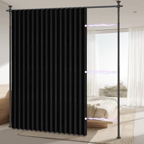 AJAZZ Room Divider Curtain (Black, W100 x L84 in, 1 Panel)+ Tensi...