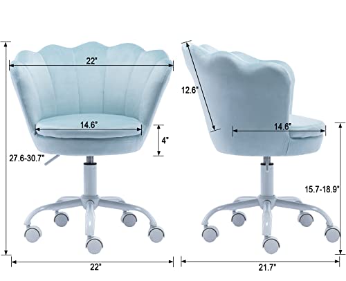 Dm Furniture Velvet Kids Desk Chair Cute Computer Chair Modern Upholstered Swivel Arm Chair Adjustable Rolling Vanity Chair For Bedroom Living Room Girls (Blue) #TOP2