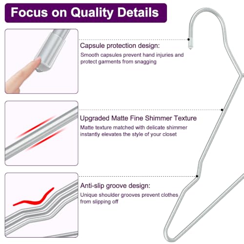 WSJYKN Metal Wire Hangers 60 Pack，Metal Coat Hangers with 5 Clips by WSJYKN - Used condition - Image 3