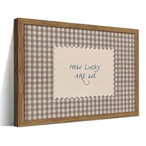 How Lucky Are We Wall Art, Vintage Gingham Inspirational Canvas Wall Decor Painting, Funky Preppy Stripe Quotes Poster Print Picture for Bedroom Dorm Apartment Decor 12×16 Inch Framed