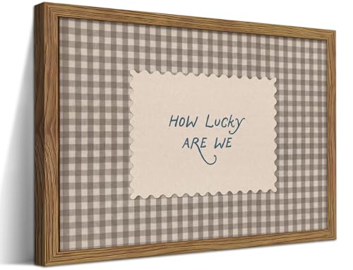 How Lucky Are We Wall Art Vintage Gingham Inspirational Canvas Wall Decor Painting Funky Preppy Stripe Quotes Poster Print Picture for Bedroom Dorm Apartment Decor 12x16 Inch Framed