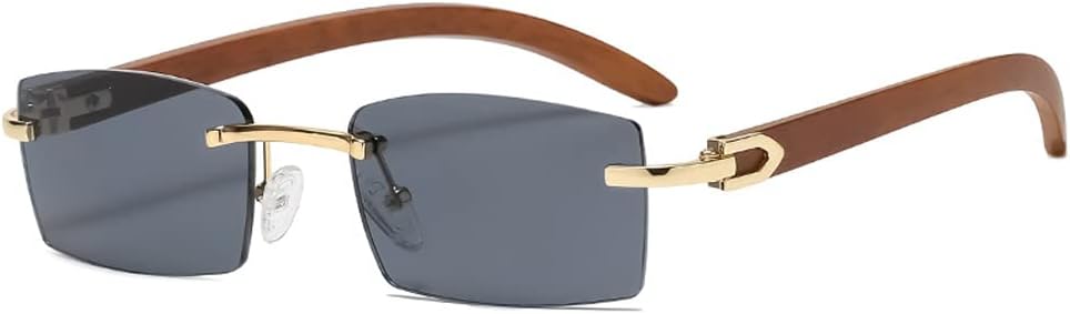 2024 New Rimless Sunglasses For Men Rectangle Vintage Sun Glasses Women Retro Square Fashion Glasses ShadesColorBlack