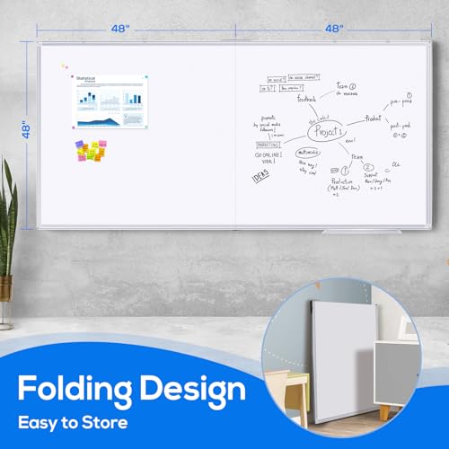 Magnetic Dry Erase Board 96 x 48 inches, Maxtek 4" x 8" Whiteboard for Wall, Large White Board Dry Erase Foldable Wall-Mounted Aluminum Frame Erase Board with Marker Tray for Office Home and School - Thumbnail 2