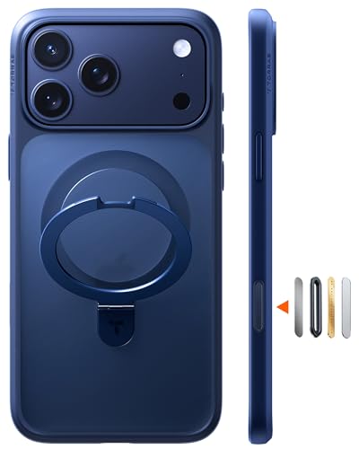 TORRAS Ostand Q1 für iPhone 17 Pro Hülle [Kompatibel mit MagSafe][Integrierter Ständer][Militärischer Fallschutz] Kamera-Tastenschutz Kratzfeste Matt Handyhülle für iPhone 17 Pro Case, Tiefblau