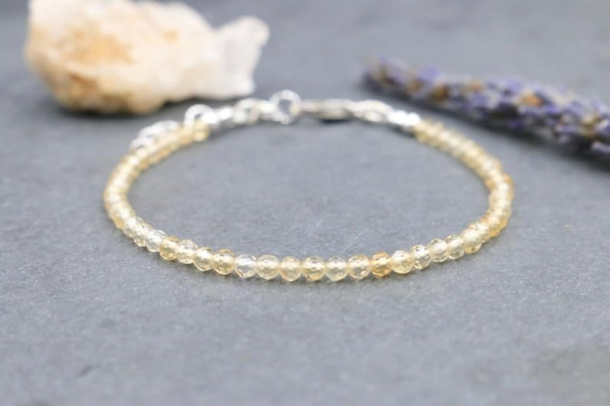 Citrine Round Beaded Bracelet with Silver Lock